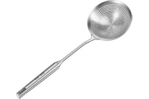 Veciado Stainless Steel Skimmer 42 * 14cm Strainer Colander Ladle Spoon with Comfort Handle and Hanging Holes, Oil Strainer, Slotted Spoon for Kitchen Frying Food