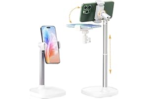Kaishuai Soporte para movil,Soporte movil Mesa,Soporte Teléfono,360°Multiángulo Ajustable de Escritorio,para de fotografía Plana transmisión en Vivo o Vivo Grabar vídeos Soporte de Video (Blanco)