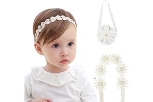 Anseom 3 Pezzi Fasce per Capelli per Bambina, Fascia per Capelli in Pizzo per Neonati, Fasce Elastiche con Fiore e Perline, Copricapo Morbido Accessori per Bambina Neonati