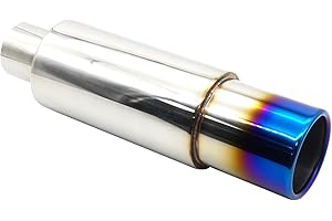 Krtopo Exhaust Muffler Silencer 2.5 Inch(63MM) Inlet Stainless Steel Car Turbo Sound Exhaust Back Box Muffler Pipe Adjustable Removable Turbo Delete(Blue Titanium Burnt Tip)
