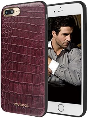 iPhone 7/8 Plus Case, Ultra-Slim Crocodile Pattern Leather Case Lightweigh Back Cover Bumper for iPhone 7 Plus - Crocodile pattern (Red Purple)