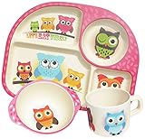 Bamboo Fibre Childrens 3 Piece Dining Set - Owls