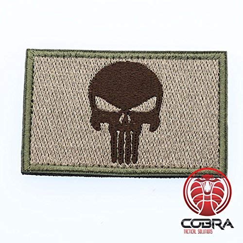 Cobra Tactical Solutions Punisher Tête de Mort Skull Ecusson Brodé Patch Tactique Moral Militaire Applique Emblème Insignes Fastener à Crochet et Boucle Airsoft Paintball Cosplay