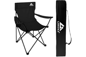 ‎LINUMA LINUMA® Faltstuhl SCHWARZ Campingstuhl Anglerstuhl mit Getränkehalter & Tragetasche - Anglersessel klappbar - Klappstuhl Gartenstuhl Faltstuhl Relaxsessel Angelsessel faltbar (1, Schwarz)