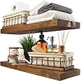 ONIJA Wood Floating Shelves Set of 2 - Rustic Shelf 24 inch - Made in Europe - Wide Wooden Wall Shelves for Living Room Bedroom Kitchen Bathroom Farmhouse - Walnut Color