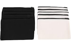 Hacbop 10Pcs Canvas Makeup Bags Canvas Zipper Pouch Bags Pencil Case Blank DIY Craft Bags Pouch for Travel DIY Craft School, Black & Beige