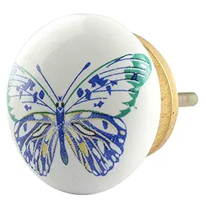 2 Pieces Dresser Knobs | Ceramic Cupboard Handle | Multicolor Kichen Cabinet Knobs | Butterfly Flat Knobs Cabinet Drawer Pulls | 3.81 cm Knobs