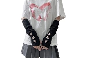 Stjärnor armvärmare Y2K japansk Harajuke fingerlösa vantar tumhålshandskar flickor JK söt Lolita, stickade armskydd