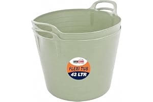 BH | 2 Pcs of Flexi Tub with Handles | 42 Litres | Sage Green | Large Flexible Plastic Storage Bucket | Multipurpose Tub for 