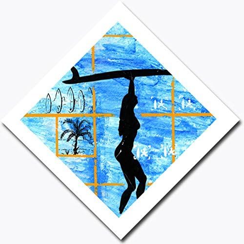 Sexy surfer girl and board in surf decor. Mondrian composition. Surf fine art on giclee print