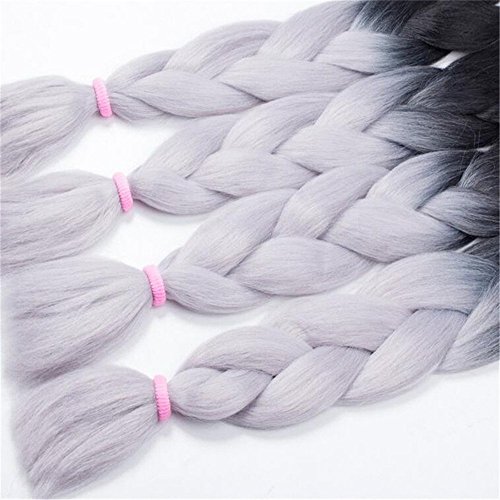 Instylehair Two Ombre Kanekalon Braiding Hair 24“1Pcs 100g Synthetic Braid Hair Extension(1B Grey Color by Instylehair - 4