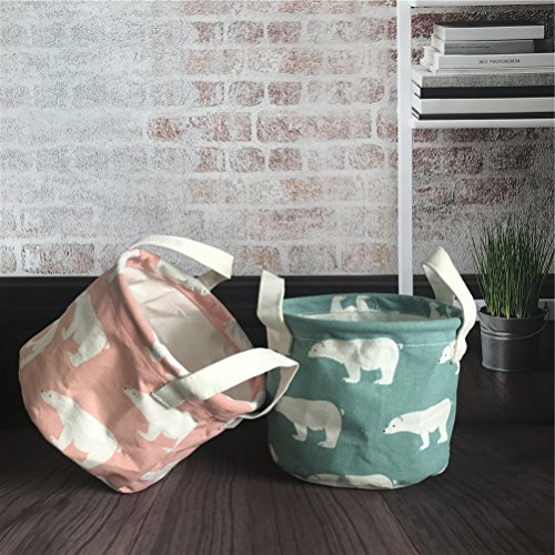 Inwagui Faltbar Aufbewahrungskorb mit Griff 2 Stück Desktop Aufbewahrungsbox aus Baumwolle Aufbewahrungsbehälter für Kinderzimmer Spielzeug Kleidung – Bär - 6
