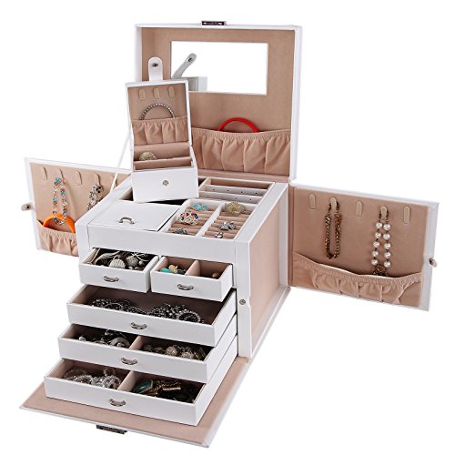 Songmics XXL Schmuckkästchen abschließbar mit spiegel Schublade und Mini-Box 5 Schichten mit 5 Schubladen Weiss JBC05W - 2