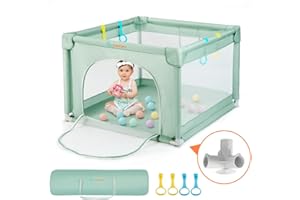COMOMY Playpens for Babies and Toddlers, 90 x 90 cm Small Baby Play Pens, Activity Center for Safe and Non-Slip Fence, Full Mesh Design, Indoor & Outdoor Kids Center (Green)