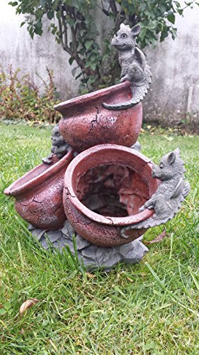 Gartendrache mit Blumentopf 3fach Drache Figur Gargoyle Garten Figur - 2
