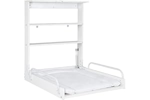 roba Fasciatoio Pensile per Neonati Pieghevole + Materassino Imbottito Impermeabile Vogeltanz - Salvaspazio - Da Parete e Orizzontale - Legno Laccato Bianco