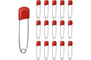 Ruidee 50 aghi per pannolini da 2,2 pollici, spille di sicurezza in plastica, testa pannolini con chiusura a scatto (rosso)