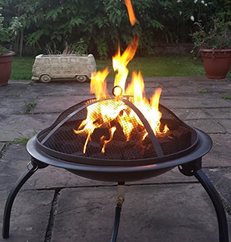 Saturn Bowl GAS Fire Pit, Real flame LPG Patio Heater, Patio / Camping Gas Clip On Propane Regulator (Green, Coal)
