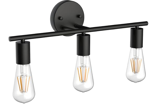 Klighten Lampe Miroir Salle de Bain Vintage 3 Lumières Applique Murale en Métal Noir Intérieure Miroir lumière Salle de Bain, Longueur: 48cm / 18.9 pouces, Douille E27, Ampoule non Incluse