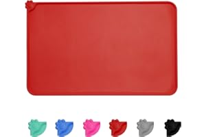 MOACC Tapis Gamelle Chien, Tapis d’Alimentation pour Chat en Silicone aux Normes FDA, Imperméable et Antidérapant, Rouge, 47 X 30 cm