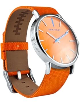 Shutup Co. - Liner - Armbanduhr Unisex Orange mit zwei Riemen Austauschbare Orange und Marineblau