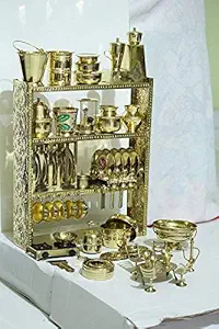 Tirtha Enterprises Miniature Brass Kitchen Toy Set bhatukali Non Toxic Indian Kitchen Set Great Kitchen Toys for Girls (Kids Love Kitchen Set) Indoor Game ,Best for Gift/Return Gift
