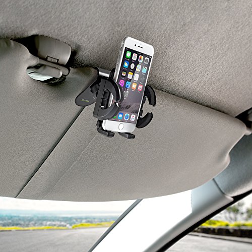 iKross Supporto Auto Visiera Parasole, Clip On Sun Visor Mount Holder Auto per Apple iPhone, Samsung Galaxy, HTC e altri modelli popolari - Nero