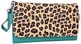 Münzfach mit Reißverschluss Kroo esamwlb1 Epi-Slim Clutch Wallet Schutzhülle aus Leder für Smartphone, Green with Brown Leopard Spots, Up to 5.7 Inch