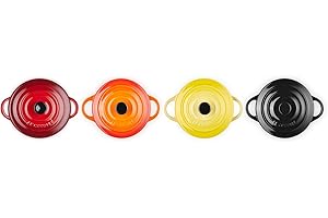 LE CREUSET Set 4 Mini Cocotte in gres vetrificato, 250 ml, diameter 10 cm, Giallo,Arancione,Ciliegia,Nero, 79212105129100