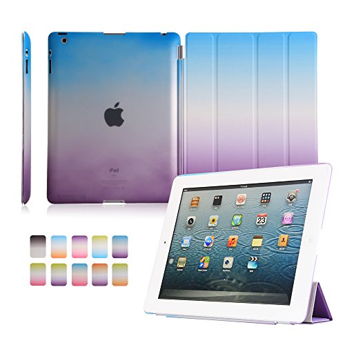 iPad 2 iPad 3 iPad 4 Hülle, DEENOR Rainbow Colour Series Smart Cover Transparent Back Cover Ultra Slim Light Weight Auto aufwachen / Schlaf Funktion Schutzhülle Hülle für Apple iPad 2 iPad 3 iPad 4. (Sky blue and Purple)