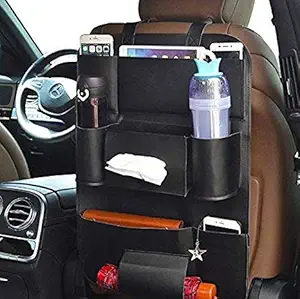 Anva PU Car Back Seat Hanging Organizer Bag Universal Auto Multi-Pocket Pad Cups Car Tissue Bag Storage Organizer Holder Bag Foldable Shelf (Black)