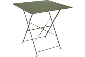 HOME DECO FACTORY, Table de Repas Pliante Palerme Kaki 70 x 70 x 71 cm, Table Extérieure Salon de Jardin, en Acier Inoxydable, Encombrement Minimal, Produit monté, prêt à être installé chez Vous