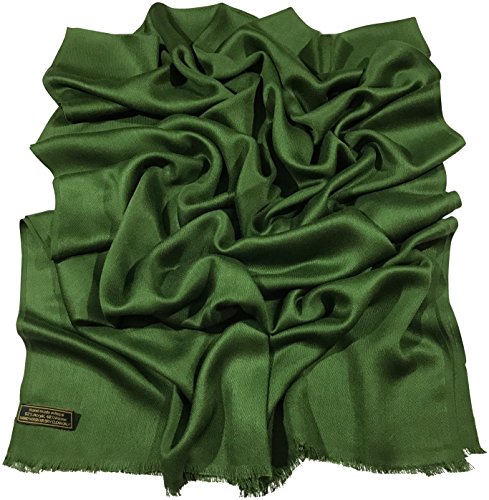 CJ Apparel Verde Oscuro Solido Colore Disegno Nepalese Fringe Scialle Sciarpa Pashmina ha Rubato Seconds NUEVO