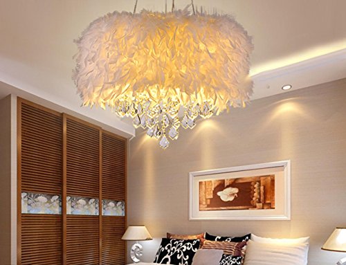 Preisvergleich Produktbild Pendelleuchte Feder-Kronleuchter Kristall-Kronleuchter Schlafzimmer Lampe LED-Decke Wohnzimmer Kronleuchter Bekleidungsgeschäft, white, 50cm