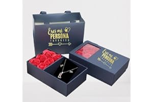 EUROAMZ Caja 6 Rosas Eternas Perfumadas, Conjunto de Colgante y Pendientes mas bolsa, Regalo día de la Madre, Aniversario, Enamorados San Valentin, Cumpleaños, Regalo Mujer