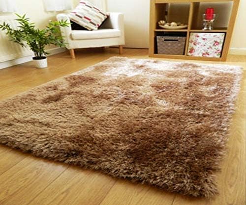 ZEFF FURNISHING Traditional Contemporary Polyester Shaggy Rug (Golden , 4 X 6 Feet)