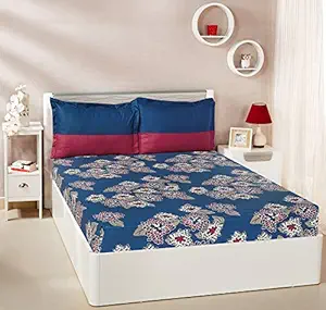 Amazon Brand - Solimo Floral Flakes 144 TC Cotton Double Bedsheet with 2 Pillow Covers, Blue