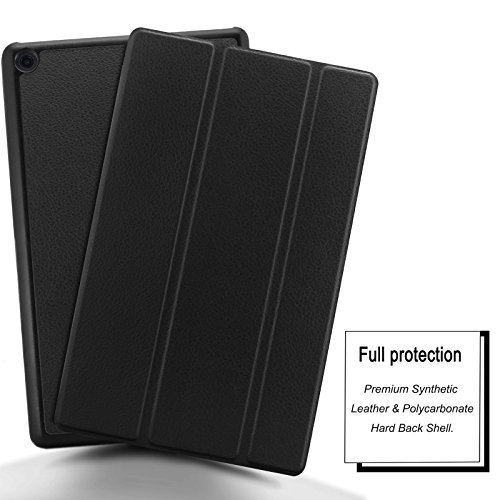Hülle für Fire HD 8 (8-Zoll-Tablet, 7. Generation – 2017), Infiland Ultra Dünn Tri-Fold Smart-Muschel PU Leder Ultra Schlank Superleicht Ständer Smart Shell Cover Schutzhülle Etui Tasche für Fire HD 8 (8-Zoll-Tablet, 7. Generation – 2017)(mit Auto Schlaf / Wach Funktion)(Schwarz) - 2