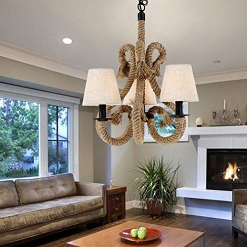 Vintage Edison Pendant Light E27 Lamp Socket Retro Antique Industrial Hemp Rope Iron Cloth 3-Lights Pendant Lamp Personality Brown Rustic Adjustable Height Ceiling Lighting Max 60W D40cm