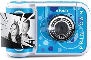 VTech - KidiZoom Print Cam Bleu, Appareil Photo Enfant à Impression Instantanée, Photo, Selfie, Vidéo, Écran Couleur, Filtres et Effets Rigolos, Cadeau Enfant Dès 5 Ans - Contenu en Français