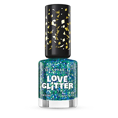 Rimmel London Love Nail Varnish Shade Number 034, Blue and Green Glitter A Crush On You