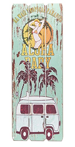 levandeo Wandbild Holzschild 80x30cm Aloha Party - Hawaii Paradise - Shabby vintage Holzbild Schild Wandschild Bild Holz Holztafel Dekoschild Wanddeko
