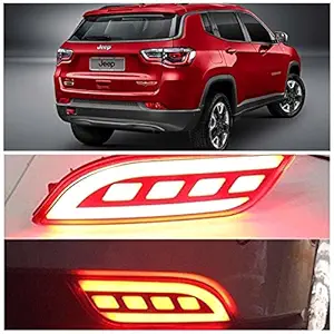 PRIKNIK Car Rear/Back Reflector LED Brake Light Bumper Drl with wiring Jeep Compass (Red) Set of 2 Pcs