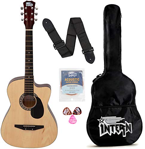 Intern INT-38C-NT-G Right Handed Acoustic Guitar Kit, With Bag, Strings, Pick And Strap (Natural, 6-Strings)