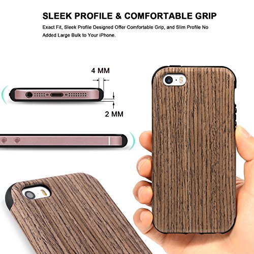 TENDLIN Funda iPhone SE Grano de Madera Silicona TPU H  brido Suave Carcasa para iPhone SE 5S 5  Rosa Negro