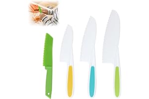 Zuroki Set di 4 Coltelli da Cucina per Bambini,Coltello Da Frutta Per Bambini e Coltelli, in plastica, Coltelli di sicurezza per bambini, con bordi seghettati per verdure, frutta, torte, pane