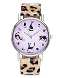 JSDDE Montre Femme Montre Chat Montre Rétro Bracelet en PU Analogue Quartz Montr