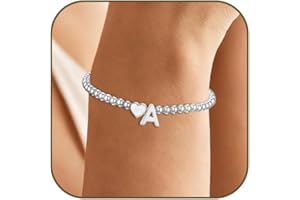 KLIFOWDY Initial Bracelet for Women Girls S925 Sterling Silver Letter A-Z Charm Heart Bead Bracelets Birthday Gifts for Women Girls Daughter Sister Jewellery