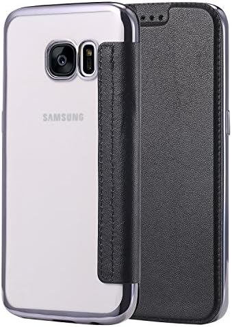 Galaxy S7 Edge Case,Snewill Slim PU Leather Folio Flip Case with Card Slot &amp; Clear Soft TPU Back Cover for Samsung Galaxy S7 Edge-Black