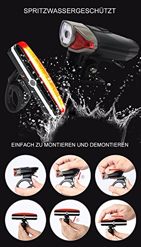 YaFex LED Fahrrad Lichter Set USB Wiederaufladbare Fahrradbeleuchtung 3-6 Licht-Modi Wasserdicht Outdoor Fahrradlampe - 2
